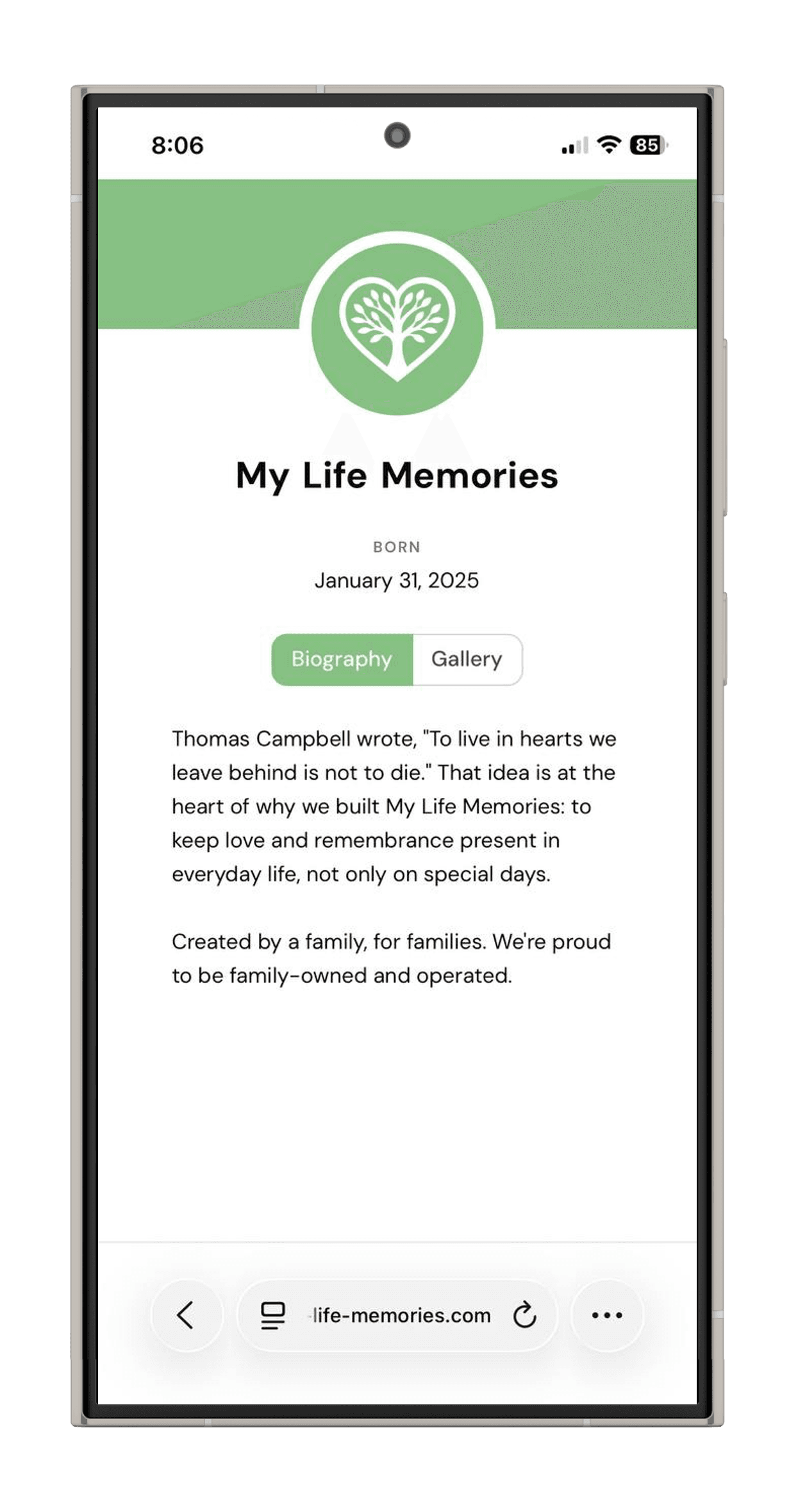 Memorial experience on a mobile phone