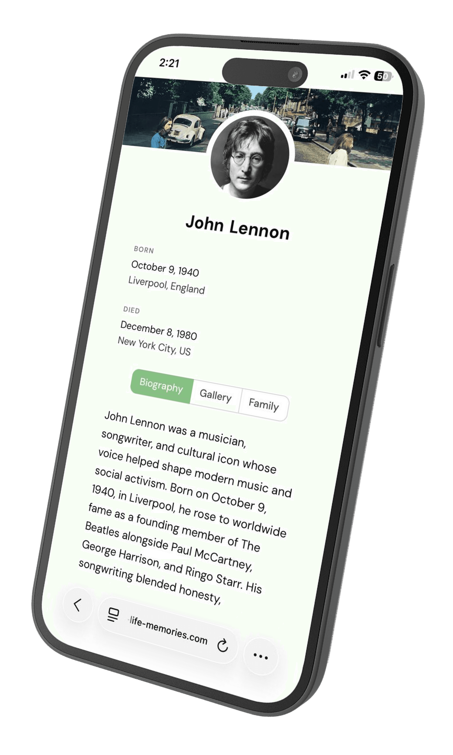 Memorial experience on a phone